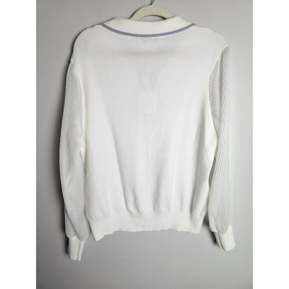 Siani Milano mixed media sweater sz xl sheer Puff Sleeve preppy Academia tennis - Picture 3 of 7